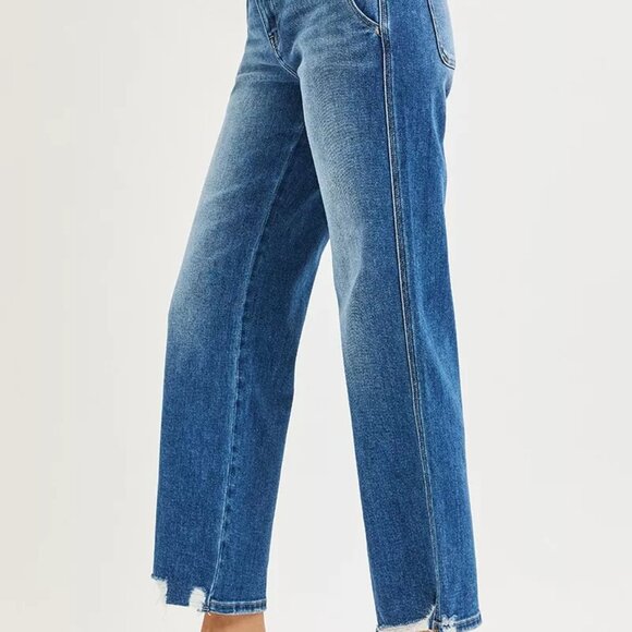 RISEN High Rise Ankle Straight Distressed Hem Detail Jeans - Picture 4 of 6